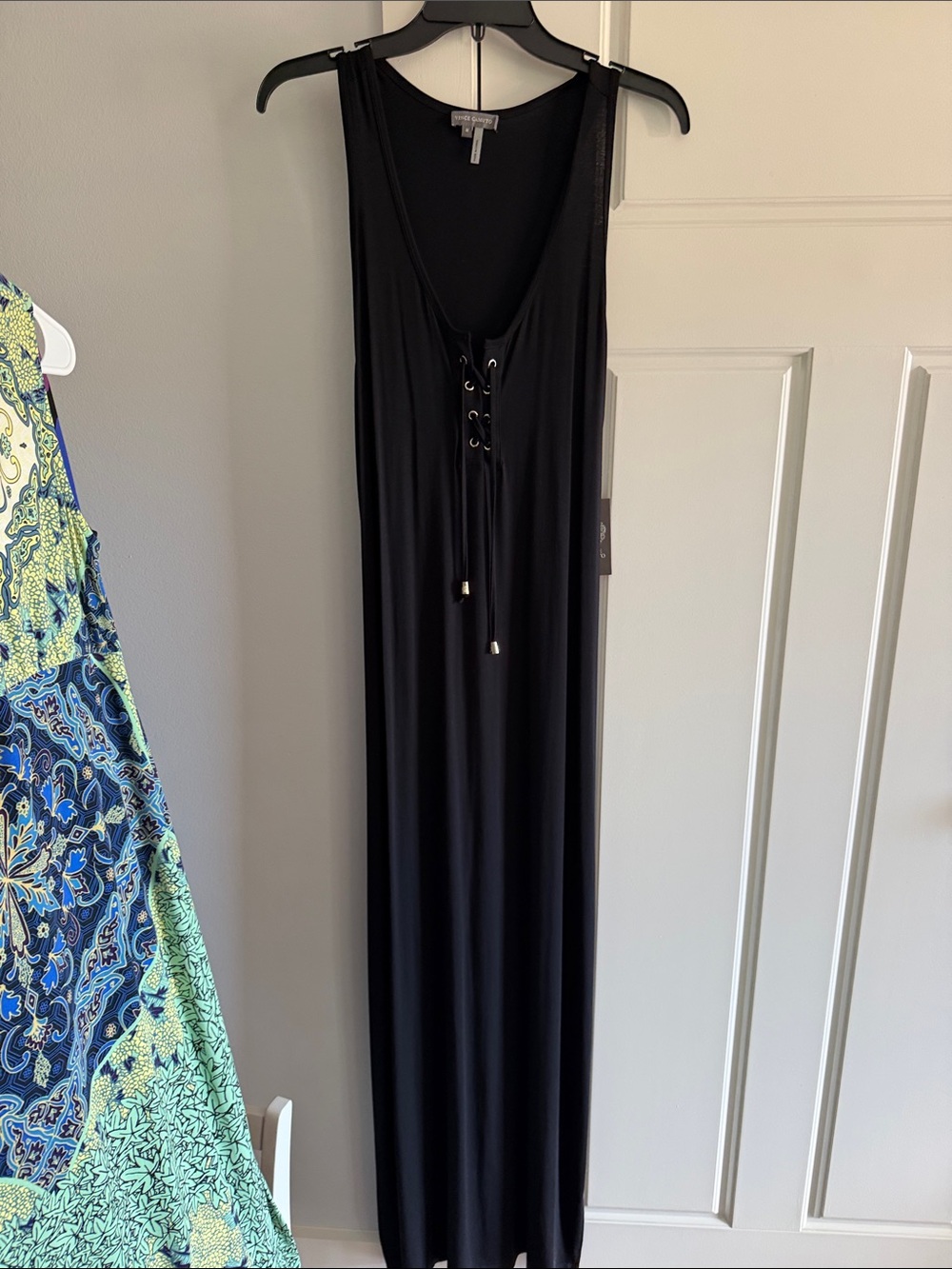 Vince Camuto Black Lace-Up V-Neck Maxi Dress